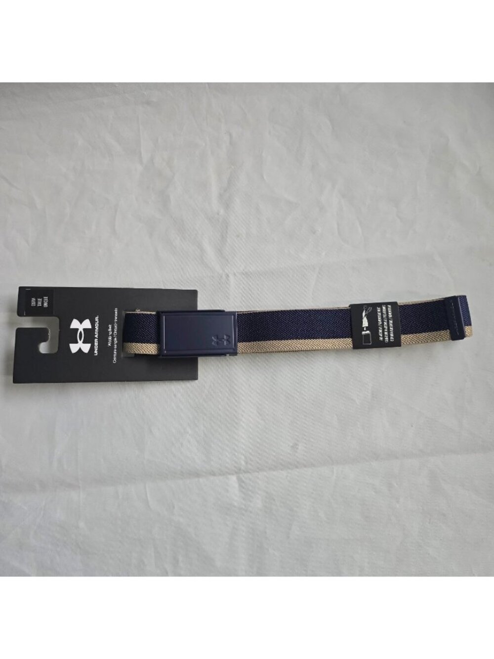 Under Armour Golf Webbing Belt Men One Size Fits Most Logo Buckle Blue Tan NEW